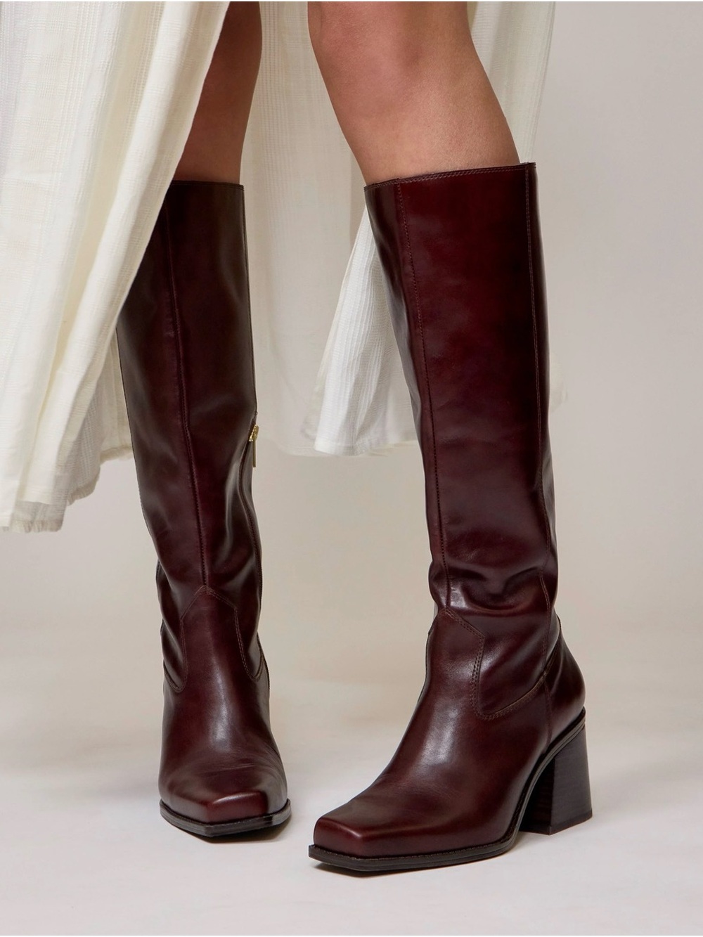 Vince Camuto Burgundy Leather Knee-High Block Heel Boots